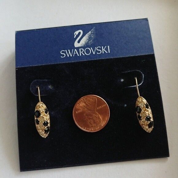 Swarovski dangle gold and black tone earrings - Picture 4 of 4